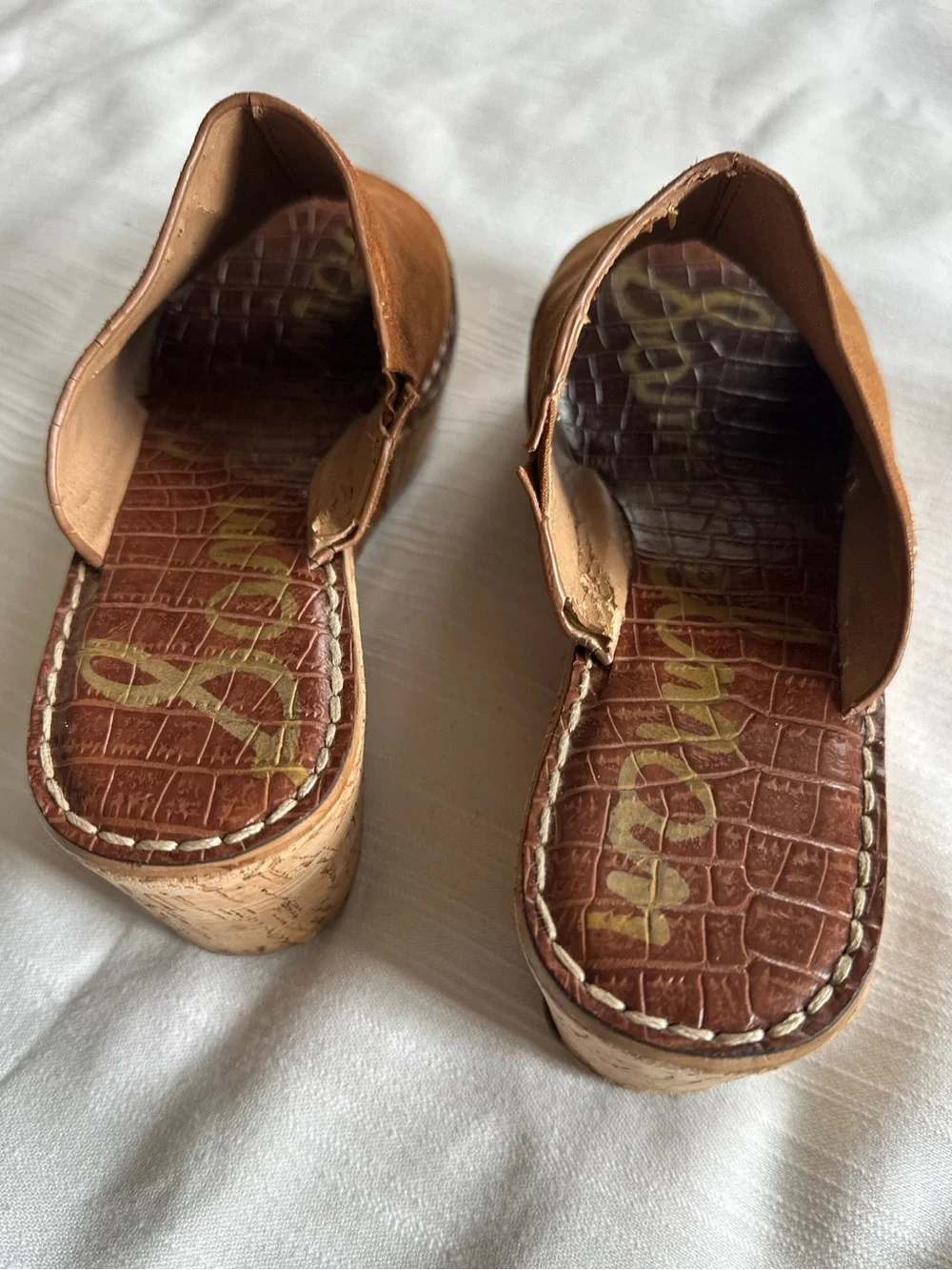 Sam Edelman Ranger Saddle Brown Suede Cork Platform Wedge Sandals | 8.5